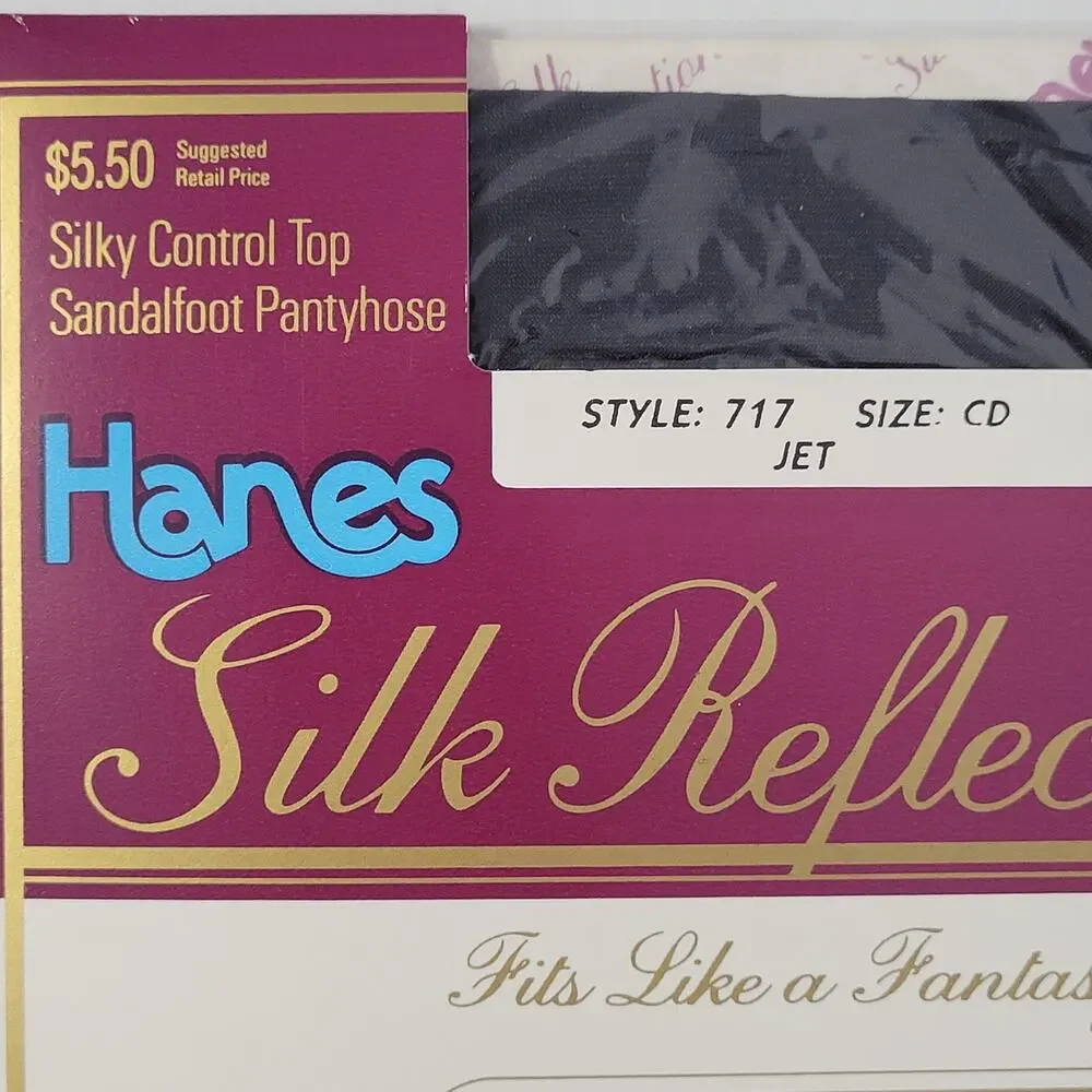 Vtg 1989 Hanes Silk Reflections Pantyhose size CD Silky Control Top Jet #717